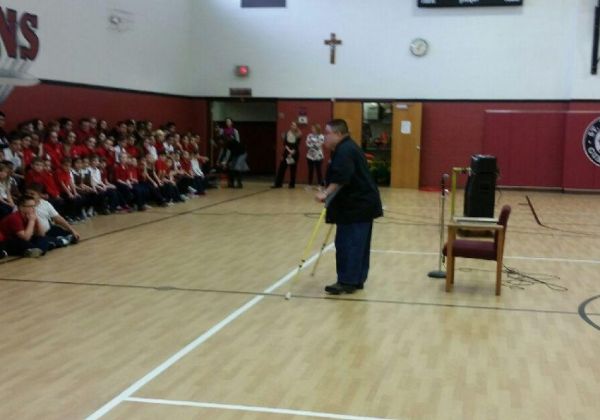 Independent Living specialist at MERIL, spoke to a group of St. Andrew the Apostle Catholic School students about diversity and overcoming challenges